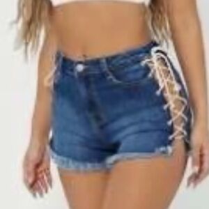 Shein Denim Lace-Up Tie Shorts,Stylish & Comfortable, Summer Shorts, Adjustable